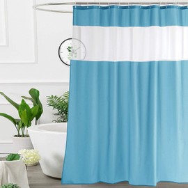 UFRIDAY Small Shower Curtain 48 x 72 inches,Light Blue Fabric Shower Curtain with Mesh Window, Modern Polyester Water Repellent Bathroom Liner