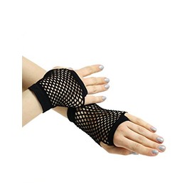 Yummy Bee Gloves Fingerless Fishnet Long Short Ladies Net 80s Burlesque Fancy Dress (Black, Short)