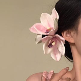 Rannyrena Artificial Flower Hair Claw Clips for Women Large Hawaiian Orchid Non-Slip Hair Barrettes for Beach Seaside Party Tropical Flower Hair Accessories (Pink Orchid)