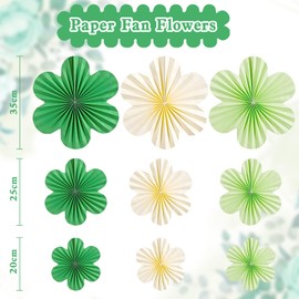 9Pcs Paper Decorations Hanging Green Beige Hanging Paper Fans Decorations Papers Fan Flowers Papers Flower Fan for Wall Birthdays Bachelorette Weddings Spring Tea Party 35 25 20 cm (Green)