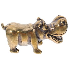 POPETPOP Brass Hippo Figurine Vintage Hippo Statue Chinese Feng Shui Animal Sculpture for Home Decoration Wealth and Good Luck Charm