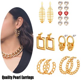 FOCALOOK Women's Elegant Open Half Earrings Geometric Shape Statement Earrings Gold Plated Cool Bohemian Dangle Earrings Fashion Jewellery Gift for Women Girls, Metal