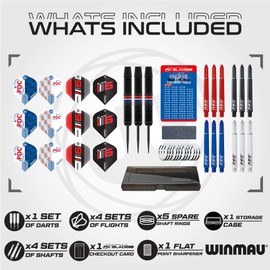 WINMAU PDC Ultimate Set with 22G Steeltip Brass Darts and Accessories - Includes Dart Flights and Shafts (Stems)