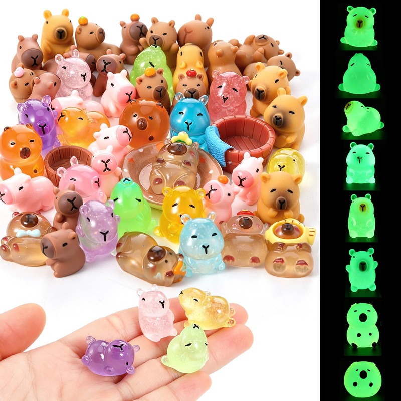GSrenyu 50 Pcs Mini Resin Capybara Animals Luminous Figures Gifts