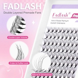 FADLASH Premade Lash Fans Double Layers Fluffy Premade Fans Eyelash Extensions 0.07 C Curl 10D Thickness Volume Lashes Premade Easy Fan Lashes (10D-0.07C-8-14mm Mix)