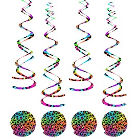 Boao 15 Pcs Cheetah Party Supplies Leopard Hanging Swirls Whirls Animal Print Party Decorations Cheetah Whirls for Birthday Baby Shower Jungle Animal Themed Graduation Wedding Celebration (Neon Color)