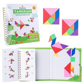 Vanmor Magnetic Tangram Puzzle for Kids – Montessori Quiet Travel Game with 368-Challenge IQ Book, Educational Magnetic Puzzle Toy for Airplanes, Car 
