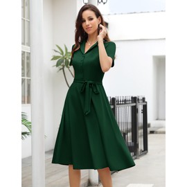 Wedtrend Vintage Cocktail Dress, Women's A Line Midi Length V-Neck Evening Dress, Elegant Casual Dresses, dark green