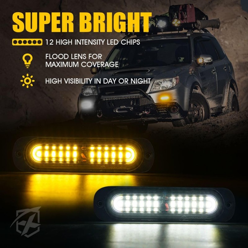 Xprite Amber/White LED Surface Mount Strobe Lights Kit, Grill Grille