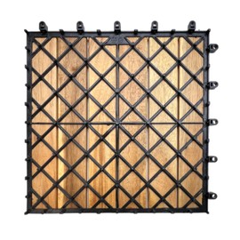 Patio Wise Acacia Hardwood Interlocking Patio Deck Tiles, 12" Easy to Install Floor Tile for Both Indoor & Outdoor Use, 6 Wood slats on Each Tile, (Pack of 10) Teak