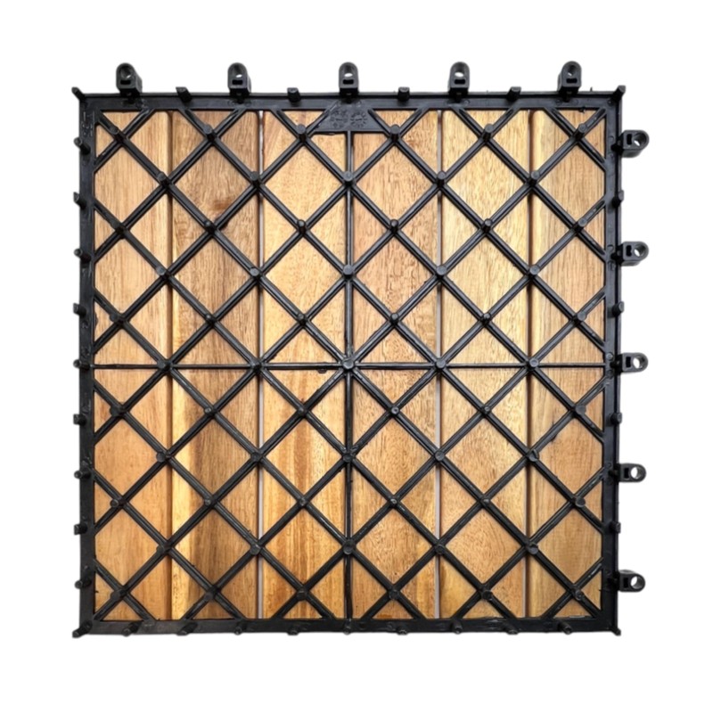 Patio Wise Acacia Hardwood Interlocking Patio Deck Tiles, 12" Easy