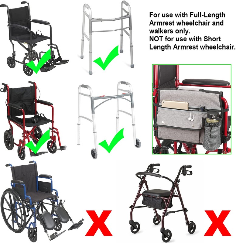 Wheelchair Organizer Storage Bag, Double-Sided Armrest Pouch with Cup Holder