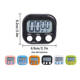 Abiyou 6 x Magnetic Stopwatch Kitchen Timer, Digital Timer with LCD Display, Kitchen Timer, Digital Timer for Kitchen, Egg Timer, Magnetic, for School, Kitchen, Sports, Gym (6 Colours)