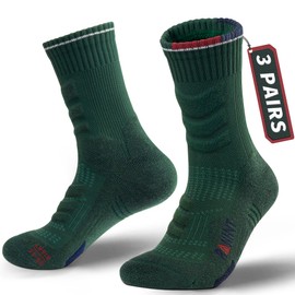 Merino Wool Compression Anti-Blister Hiking Socks Outdoor Walking Crew Socks for Men Women, Thick Warm Winter Cushioned Socks, Seamless Toe Breathable Moisture Wicking, (3 Pairs)