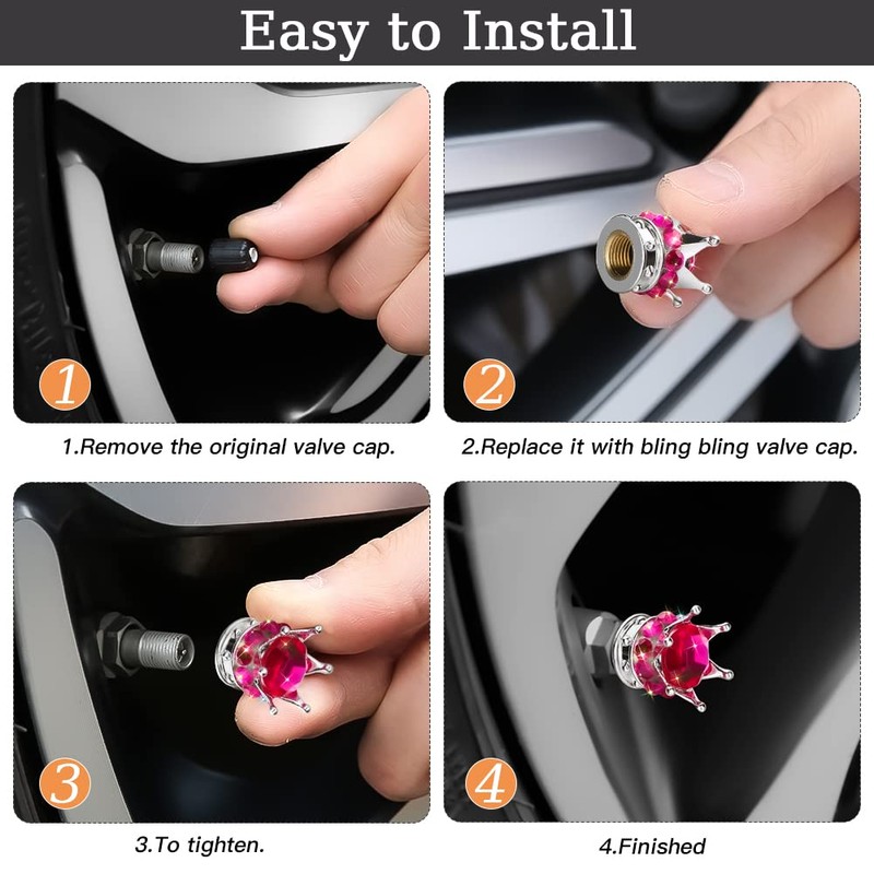 OTOSTAR Bling Tire Valve Stem Caps, 4 Pack Pure Handmade