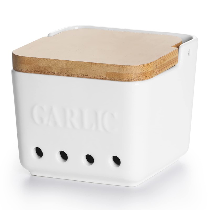 ONTUBE Garlic Keeper with Lid, Ceramic Garlic Holder Storage, Garlic