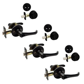 3 - Rochester Black Entry Lever with Matching Single Cylinder Deadbolt Combo Packs Keyed Alike (We Key Lock Orders Alike for Free)