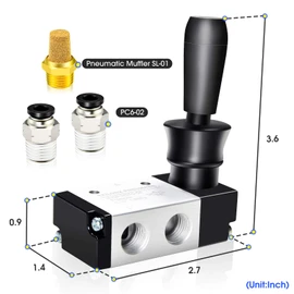 TAILONZ PNEUMATIC 3 Way 2 Postion Air Hand Lever Operated Valve 1/4"NPT Pneumatic Solenoid Valve Manual Control Push-Pull 3H210-08