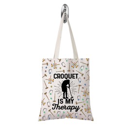 TSOTMO Croquet Tote Bag Croquet Is My Therapy Shopping Bag Croquet Player Gift Funny Croquet Gift for Women (Croquet is tote CA)