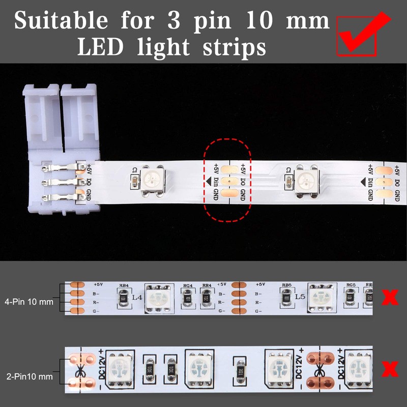28 Pieces 3 Pin LED Connector LED Strip Solderless Light