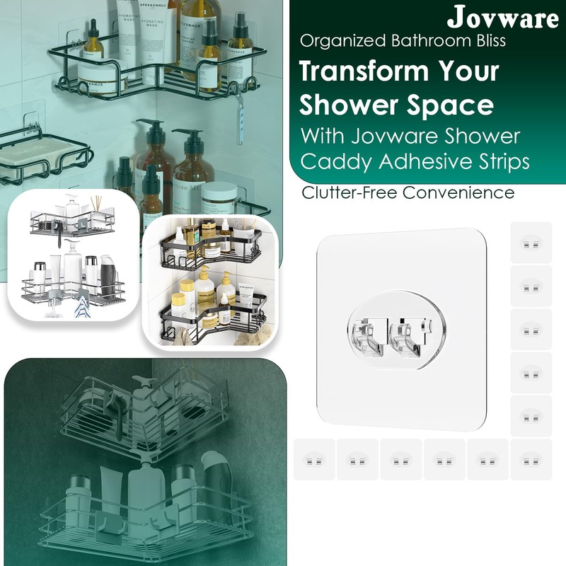 Jovware Shower Caddy Adhesive - 12 Pack Wire Hooks, Strong