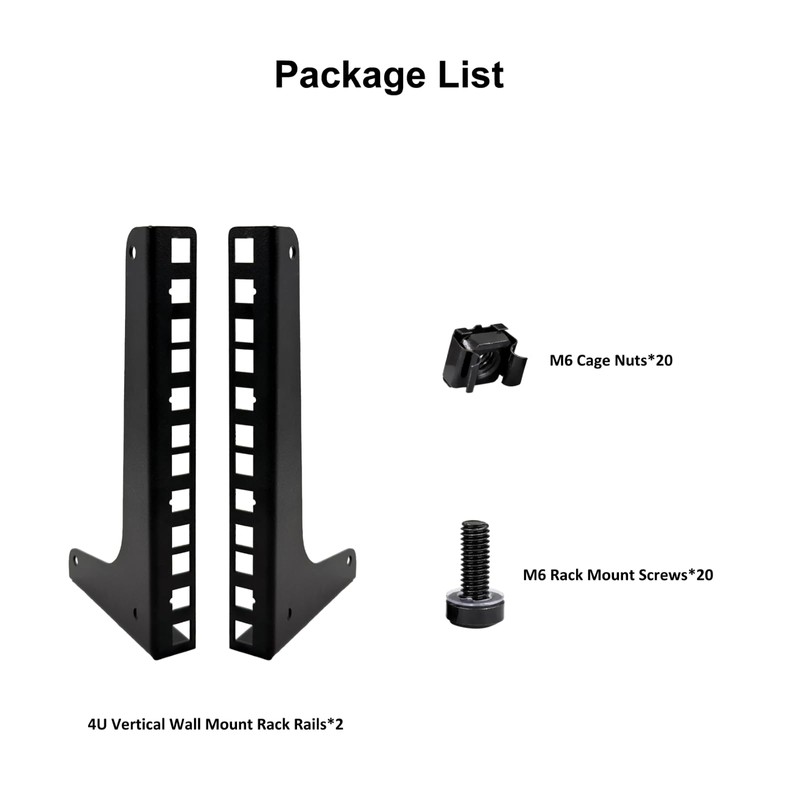 FMUSER 4U Vertical Wall Mount Rack Rails with M6 Rack