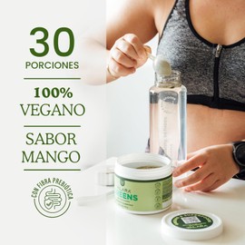 Valara Greens Jugo Verde En Polvo Sin Azúcar Añadido - Suplemento Nutricional a Base de Frutas y Verduras - Con Probióticos y Prebióticos - 270g (30 Servicios) - Sabor Mango Natural para Salud Digestiva y Energía