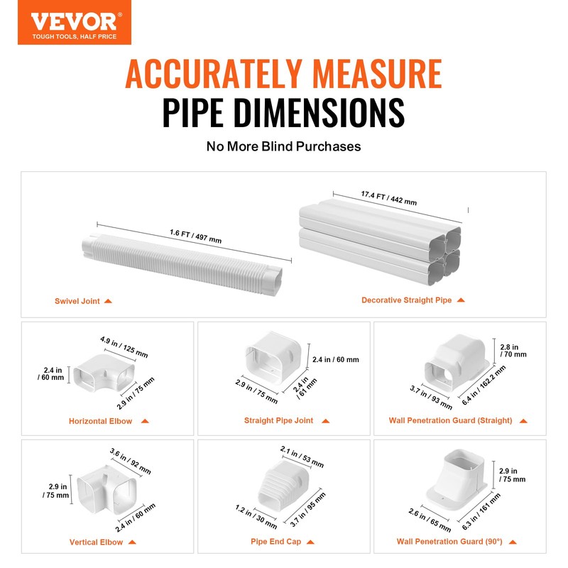 VEVOR Mini Split Line Set Cover 3-inch W 17.7Ft L,