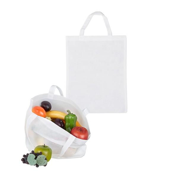 Relaxdays Fabric Bags Set of 10 Blank for Shopping, Short Handles, Large Shopping Bags, H x W: 49.5 x 40 cm, White