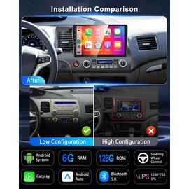 [6G+128G] 8 Core Android Car Radio for Honda Civic 2006-2011, Wireless CarPlay & Android Auto, 10" IPS Touchscreen with Bluetooth 5.0, WiFi & GPS, SWC, Backup Camera, FM/RDS/DSP/USB, Voice Control