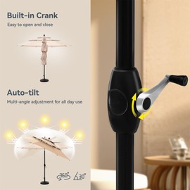 PHI VILLA 10ft Patio Umbrellas, Outdoor 3 Tier Vented Large Market Table Umbrella with 8 Sturdy Ribs and 1.5" Umbrellla Pole for Lawn Poolside Garden Terrace, Beige(No Base)