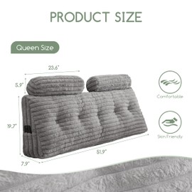 HIGOGOGO Triangular Headboard Wedge Pillow with 2 Cylindrical Pillows and Memory Foam Filling, Daybed Pillows for Sitting up, Reading or Working with Removable Cover,Queen 59.1"x19.7"