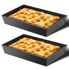 RimCereal 2 Pcs Detroit Style Pizza Pan 10 x 14 x 2.36 Inch Hard Rectangular Deep Pizza Pans Non Stick Sicilian Style Pizza Pan Dish Pre Seasoned Bakeware Kitchenware