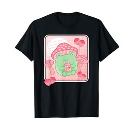 Kawaii Frog Pink Strawberry Milk Mushroom Frog Lover T-Shirt