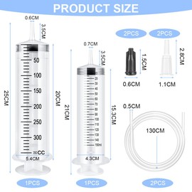 OFFCUP Syringe with Hose, 2 Pieces Plastic Syringe 150 ml + 350 ml Dosing Syringe Plastic Syringes Reusable Plastic Syringe, Liquid Syringe for Animal Feeding, Industrial and Garden
