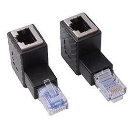 euroharry Pack of 2 90 Degree Ethernet Adapter, Down + Up Angled, RJ45 Male to Female Adapter, Shielded, Network Patch Connector, Compatible with Cat5 Cat6