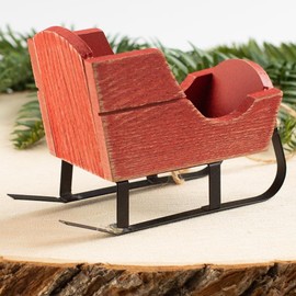 Red Rustic Let It Snow Sleigh with Jute String by Factory Direct Craft - Mini Sleigh for Christmas Decorating and Holiday Displays