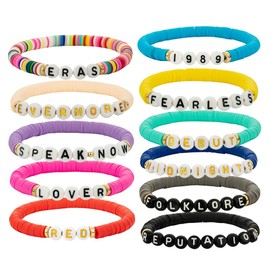 Qiuseadu 11PCS Eras Bracelets Set Lover Fearless Anti Hero Folklore Speak Now 1989 Reputation Friendship TS Bracelets, no gemstone