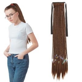 Traziewell Ponytail Extension for Fine Hair Wrap Round Braiding Hair Extension Brown Braids Extensions Hair Piece Ponytail Hair Extensions Braid for Braiding Bridal Hair Accessories for Women 2412