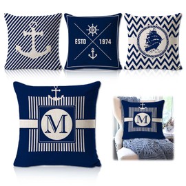 Cushion X Maritime - Set of 4 Maritime Decorative Outdoor Cushion Covers (45 x 45 cm), Perfect for Bedding and Decorative Maritime