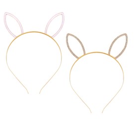 2PCS Easter Headband Enamel Rhinestone Bunny Ear Headband Sparky Cute Rabbit Hair Hoop Spring Holiday Festive Hair Accessories for Women (white)