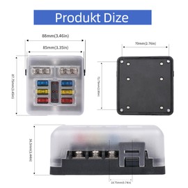 6-Way Blade Fuse, 12 V Fuse Holder, Car Fuse Box, 12 Fuses Waterproof Fuse Block with LED Display, Positive Negative for DC 12 V/24 V Car, Truck, Boat, Van, SUV, Marine Vehicle