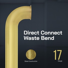 Highcraft 1-1/2” x 18” Waste Arm Direct Connect Brass Waste Bend 17-Gauge for Bathroom Sink, Kitchen Sink, Utility Sink Tubular Drain Applications