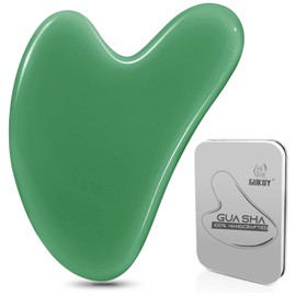 Gua Sha Tool Guasha Massage Tool 100% Natural Jade Stone for Face Care, Relieve Wrinkle Eye Puffiness Treatment, Back Spa (Green)