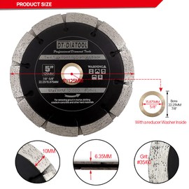 DT-DIATOOL Sandwich Tuck Point Blade - 5 Inch Mortar Raking Crack Chaser Dual Diamond Blade 7/8"-5/8" Arbor for Mortar Removal, Grout Concrete Asphalt Surfaces Repair, Masonry Brick Stone Cutting