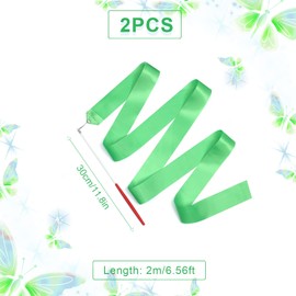 KINBOM 2 Pezzi Nastri da Ballo, 2 m Nastro da Ballo Lungo Nastro da Ginnastica Ritmica Dance Ribbons per Balli Artistici Allenamento Feste, con Bacchetta per Ballerino del Nastro (Verde)