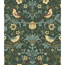 WESTICK Dark William Morris Wallpaper Vintage Green Floral Wallpaper Peel and Strick Floral Contact Paper for Walls Removable Adhesive Botanical Wall Paper for Bedroom Kitchen Cabinets 17.5in x 8.6 ft