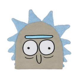 Rick and Morty Beanie Rick Felt Embroidery Face Design with Fuzzy Knit Back and 3D Hair Adult Novelty Beanie Hat