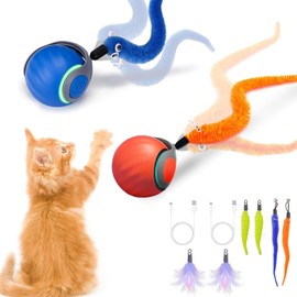 paeudomrf Interactive Cat Toy Balls 2PCS, Automatic Interactive Cat Toys Speedy Sprint Balls with 3 Tails Each Ball for Indoor Cats Rechargeable Motion Activated Cats Ball Toys to Keep Them Busy