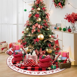 Christmas Tree Skirt 48 inch, Xmas Snowflake Red Retro Tree Skirt for Christmas Tree Indoor Outdoor, Holiday Decor for Christmas Decorations (48 inch)